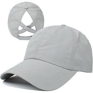 Women's Light Gray Crises Cross Ponytail Adjustable High Messy Bun Baseball Cap